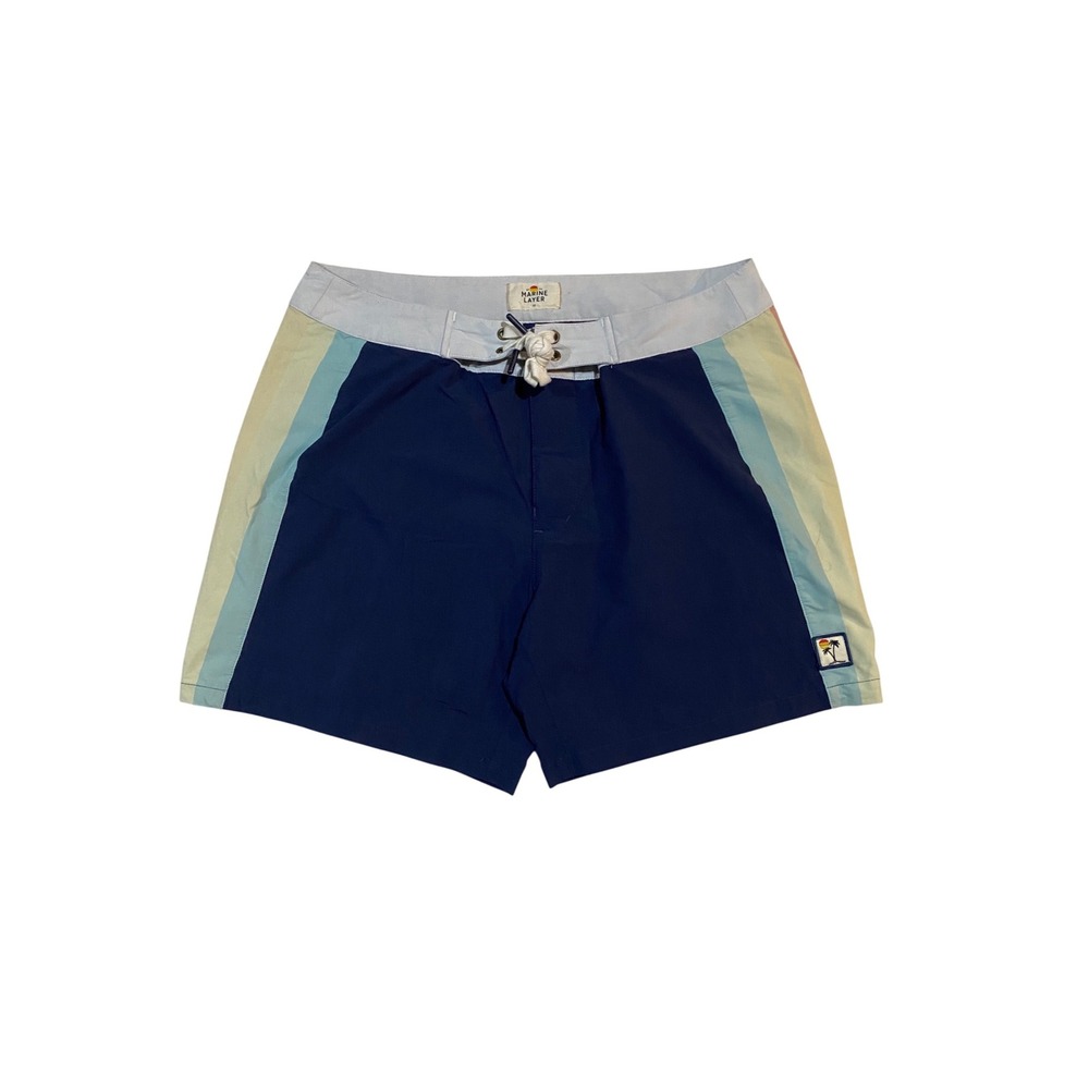 Marine Layer Mens Navy Blue Retro Stripe Board Shorts Swim Trunks 15014 Size 32